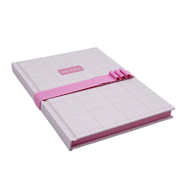 Uniti Clubhouse Notebook With Elastic Pen Holder Pink Light, , hi-res