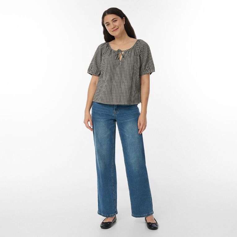 H&H Women's Short Sleeve Boho Tie Blouse, , hi-res