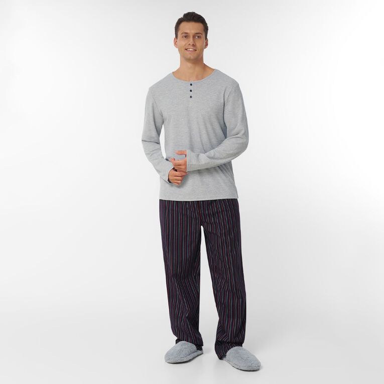 H&H Men's Waffle and Flanelette Pyjama Set, Blue Dark, hi-res
