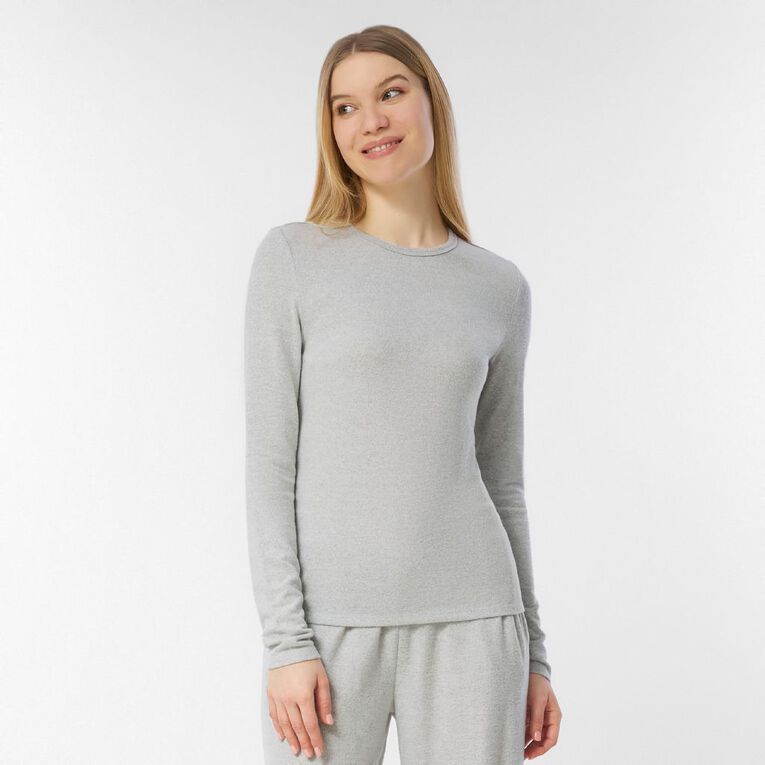 H&H Women's Brushed Knit Long Sleeved Lounge Top, Grey Mid, hi-res