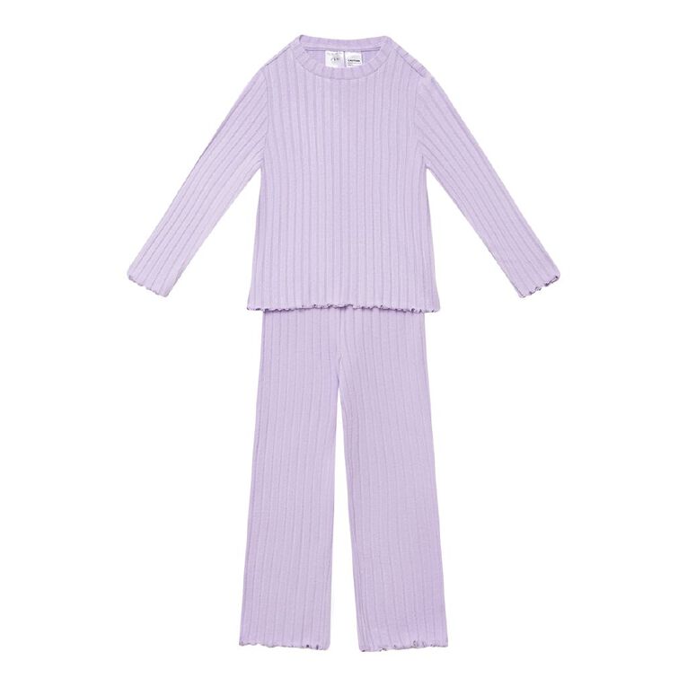 H&H Girls' Brushed Rib Long Sleeve Pyjama Set, Purple Light, hi-res