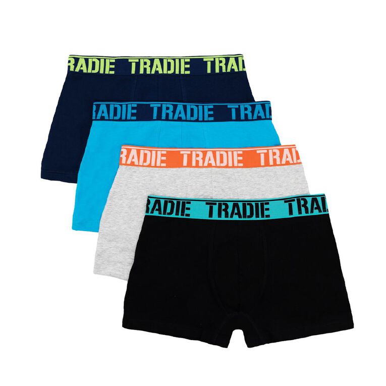 Tradie Men's Trunks Box Set 4 Pack, Blue/Grey, hi-res