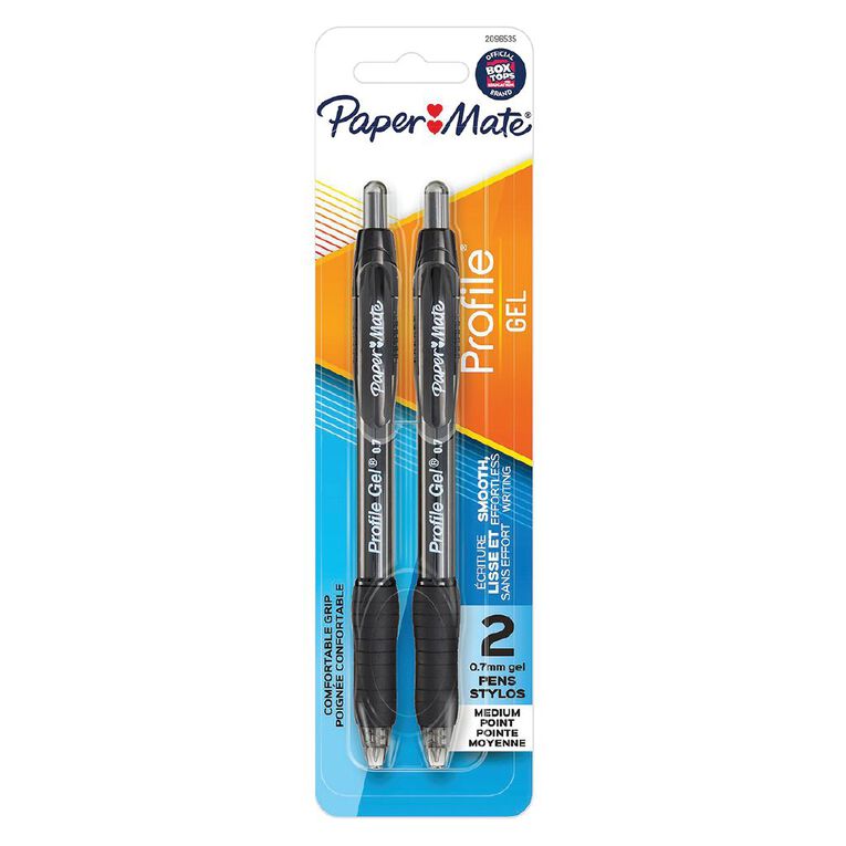 Paper Mate Profile Retractable 0.7mm Gel Pens Black 2 Pack, , hi-res