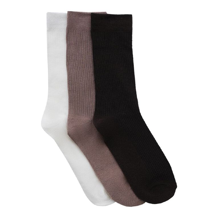 H&H Women's Ribbed Crew Sock 3 Pack, Cream, hi-res