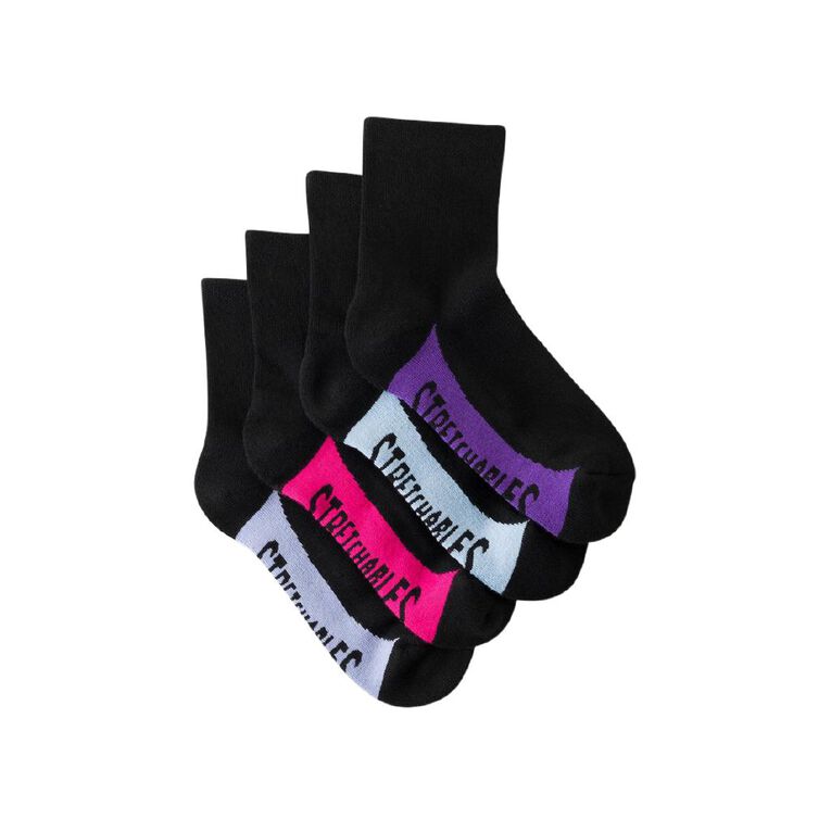 Rio Women's Quarter Crew Stretchable Socks 4 Pack, Black, hi-res
