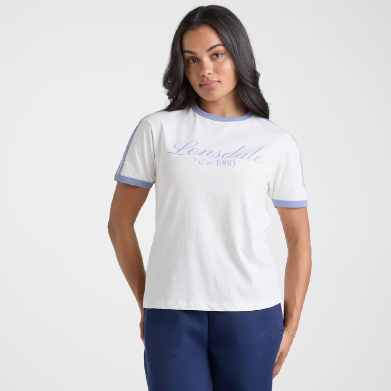 Lonsdale Women's 100% Cotton Ringer Heritage Tee, Cream, hi-res