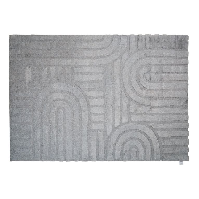 Living & Co Faux Rabbit Carved Rug Grey 160cm x 230cm, , hi-res