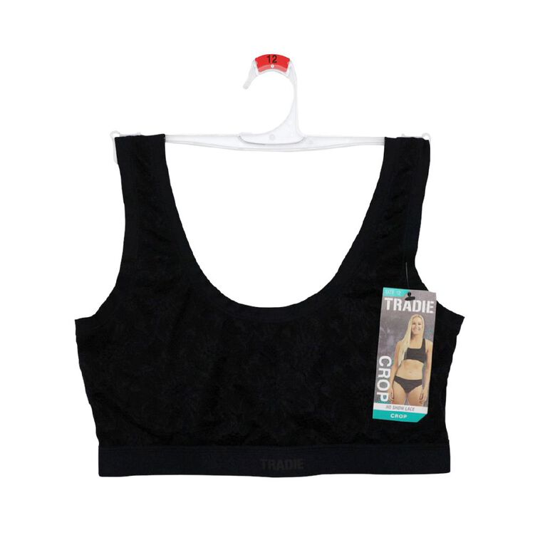 Tradie Women's No Show Lace Crop, Black, hi-res