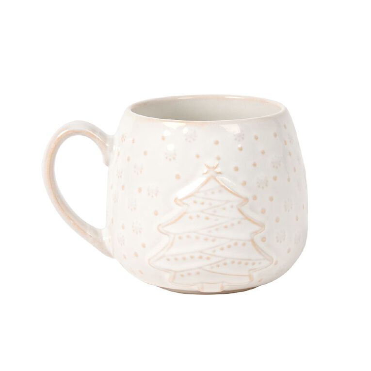 Wonderland Home Round Embossed Reactive Glaze Tree Mug Ivory, , hi-res