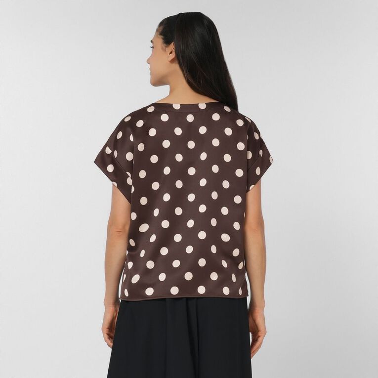 H&H Women's Short Sleeve Satin Shell Top, Brown Dark, hi-res