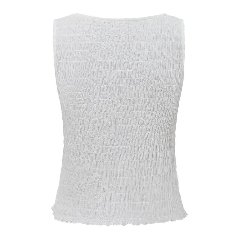 H&H Women's Shirred Tank Top, White, hi-res