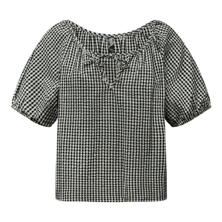 H&H Women's Short Sleeve Boho Tie Blouse, , hi-res