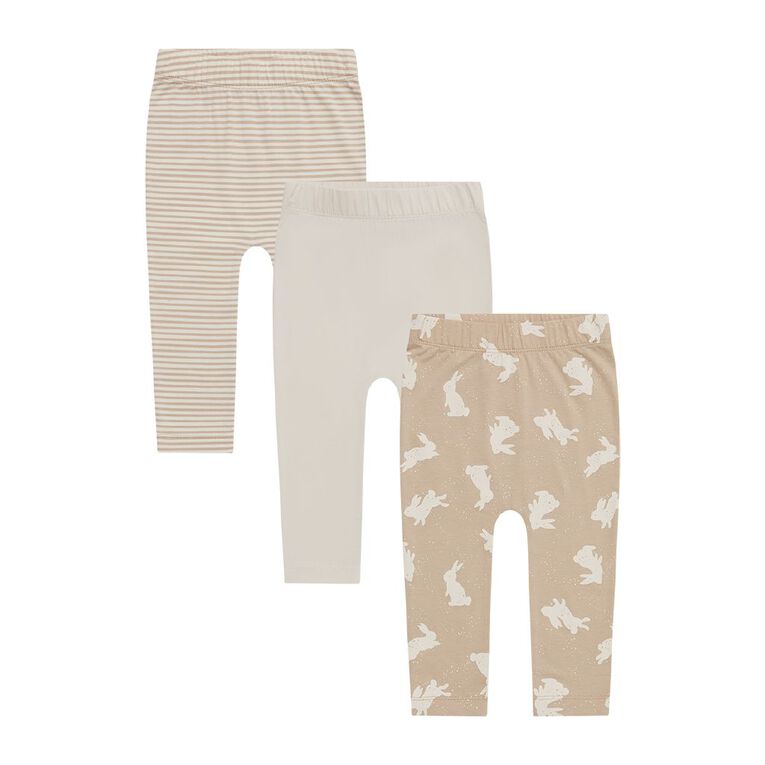Young Original Babys' Print Leggings 3 Pack, Brown Light BUNNIES, hi-res