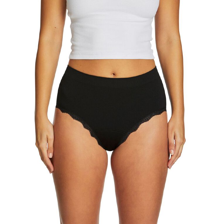 Love Luna Women's Period Rib Full Briefs, Black, hi-res