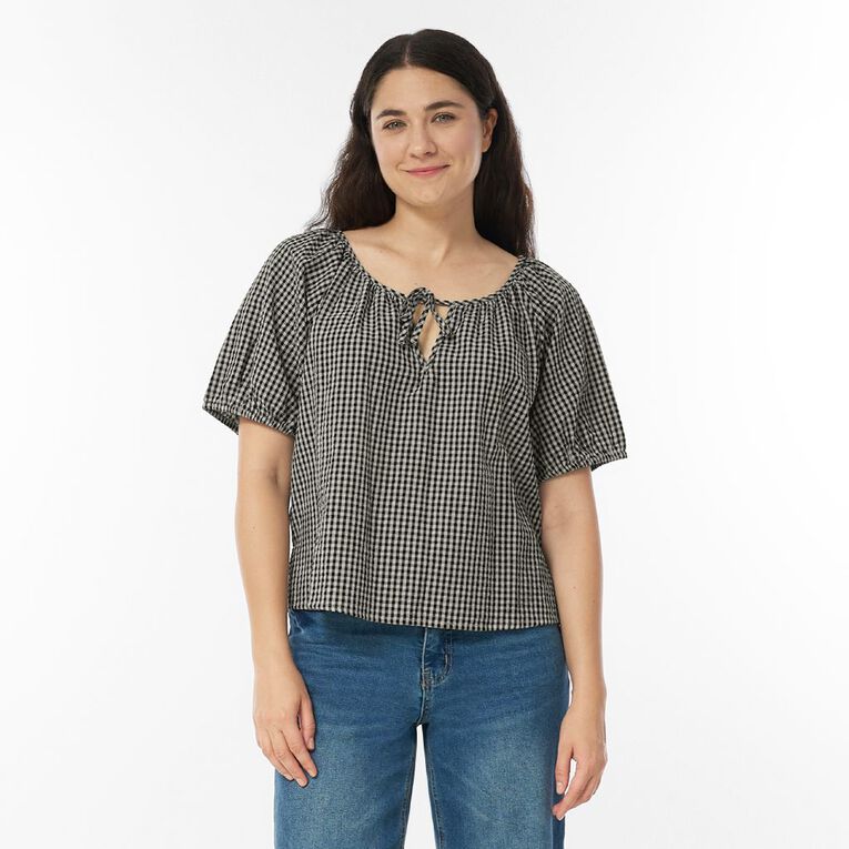 H&H Women's Short Sleeve Boho Tie Blouse, , hi-res
