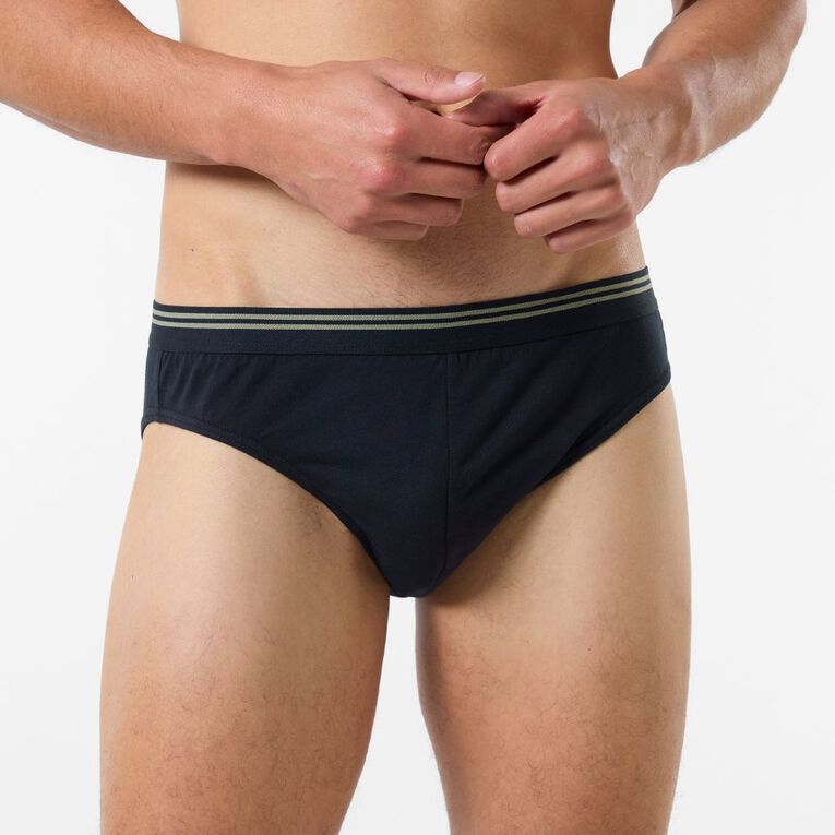 H&H Men's Attached Elastic Plain Briefs 5 Pack, Green/Black, hi-res