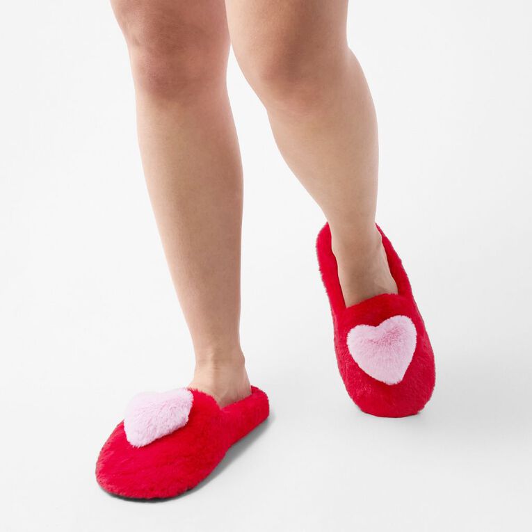 H&H Women's Heart Scuff Slippers, Red, hi-res