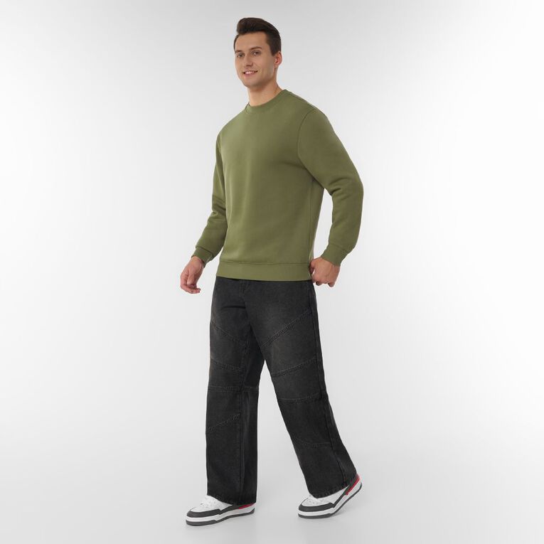 H&H Men's Plain Crew Sweatshirt, Green Mid, hi-res