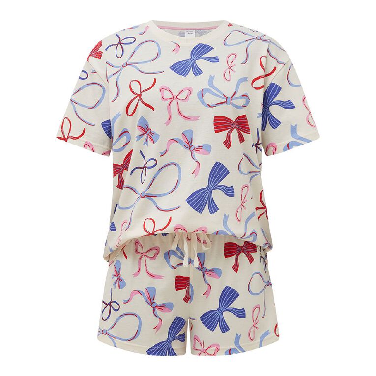 H&H Women's Boxy Tee & Shorts Pyjama Set, Cream, hi-res