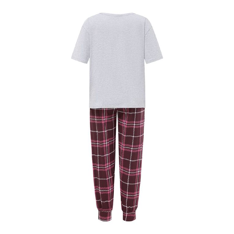 H&H Women's Tee and Cuffed Pant Knit Pyjama Set, Purple Dark, hi-res