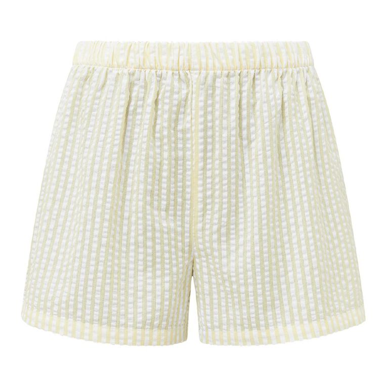 H&H Women's Seersucker Boxer Shorts, Yellow Light, hi-res
