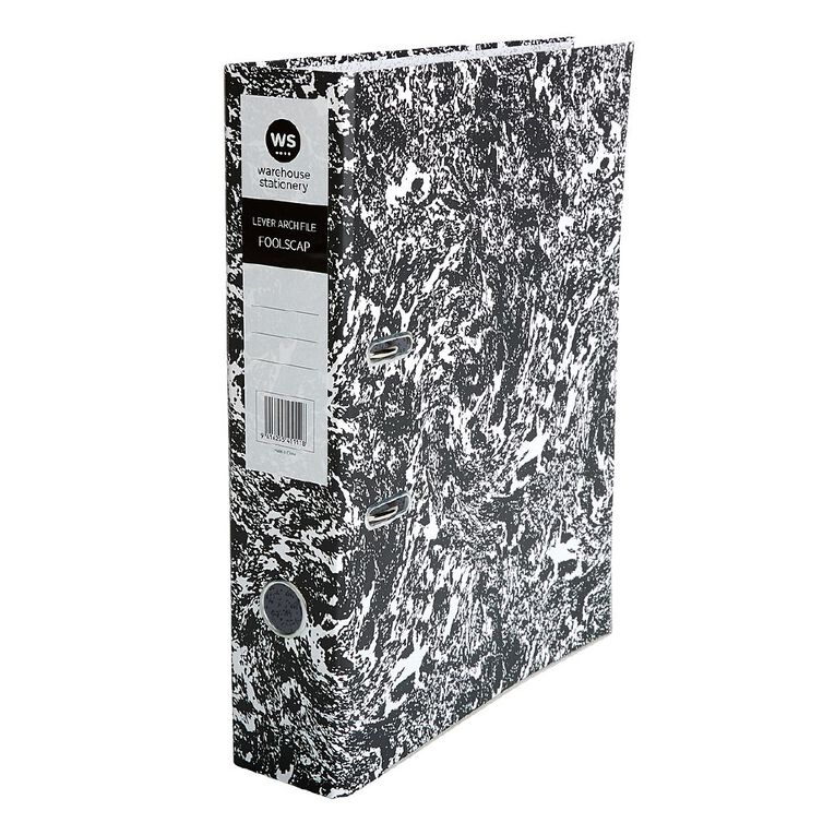 WS Lever Arch File Foolscap Mottle Black Black/White, , hi-res