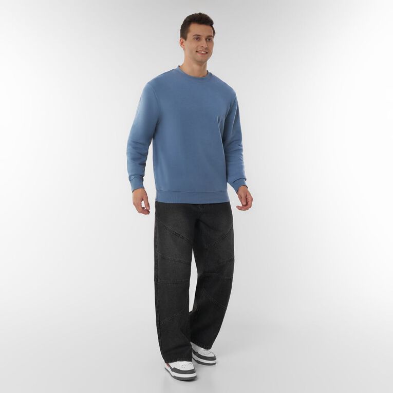 H&H Men's Plain Crew Sweatshirt, Blue Mid, hi-res