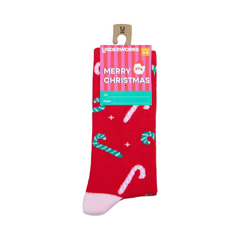 Underworks Christmas Socks 1 Pack, Red, hi-res