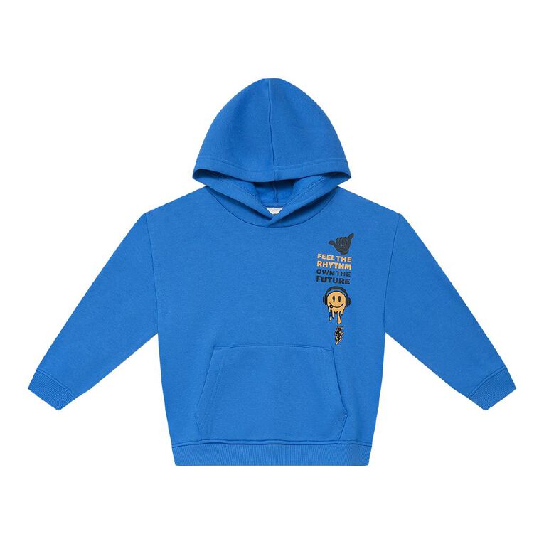 Young Original Print Pullover Pocket Hoodie, Blue Mid, hi-res