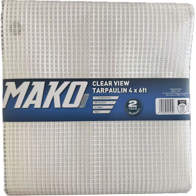 Mako Clear View PE Tarpaulin 135gsm 4 x 6ft Finished Size, , hi-res