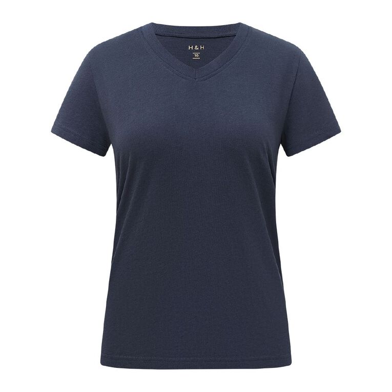 H&H Women's Short Sleeve V-Neck Tee, Navy, hi-res