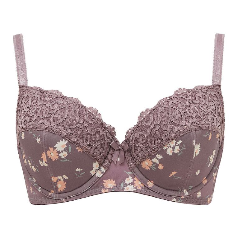 H&H Women's Bella Print & Lace Contour Bra, Pink Dark, hi-res