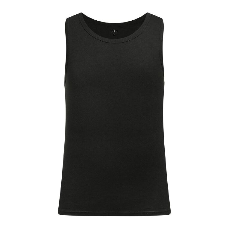H&H Men's Plain Singlet, Black, hi-res