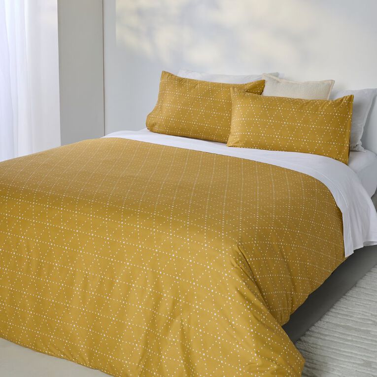 Living & Co Microfibre Duvet Cover Set Stella Yellow Double, Yellow, hi-res