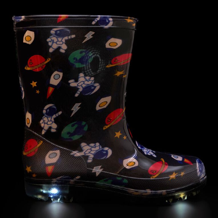 Young Original Senior Kids' Printed Light Up Gumboots, Black, hi-res