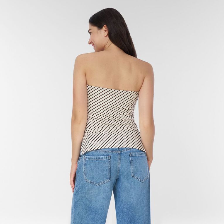 H&H Women's Contour Print Ruched Bandeau, Cream, hi-res