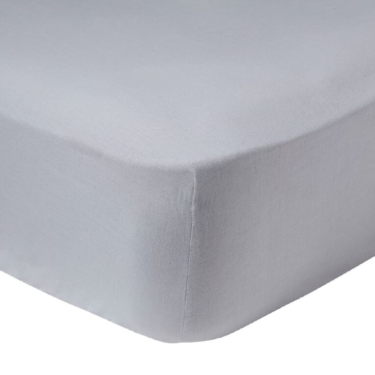 Living & Co 100% Washed Cotton Fitted Sheet Grey King Single, , hi-res