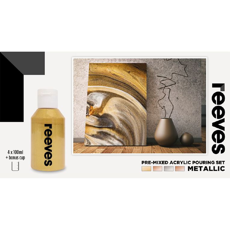Reeves Paint Pouring Set Metallic 4 Pack, , hi-res