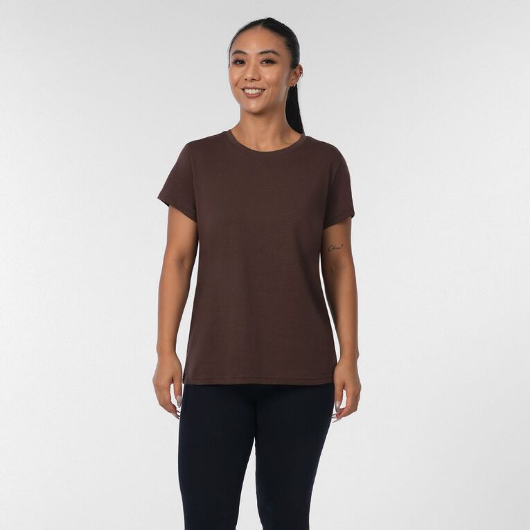 H&H Women's Short Sleeve Crew Neck Cotton Tee, Brown Dark, hi-res