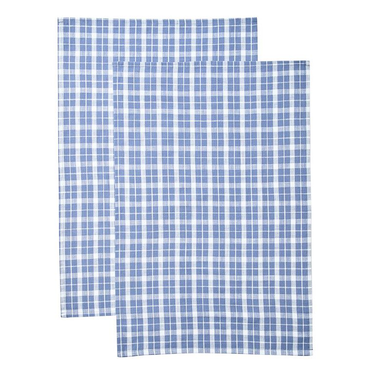 Living & Co Tea Towel Check Blue 2 Pack, , hi-res