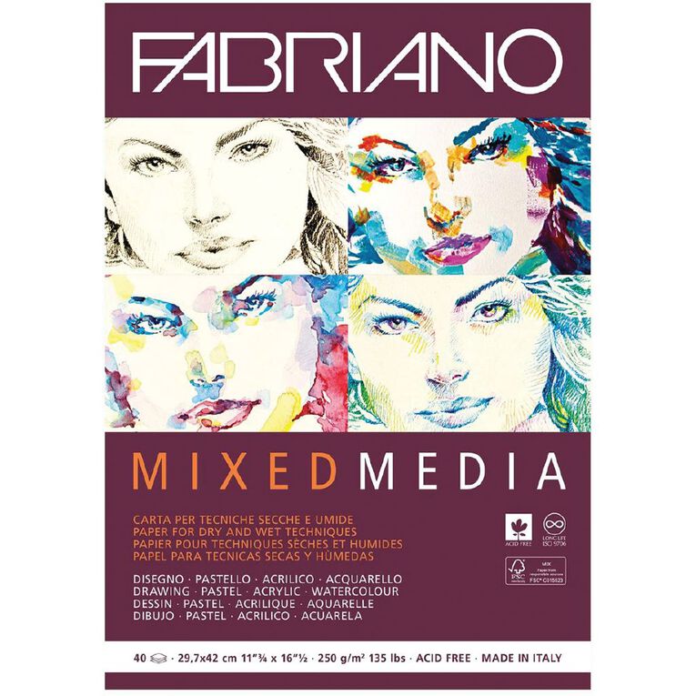 Fabriano Mixed Media Art Pad 250gsm 40 Sheets A3, , hi-res