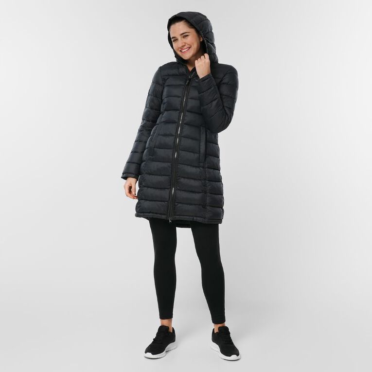 Active Intent Women's Packable Long Puffer Jacket, Black, hi-res