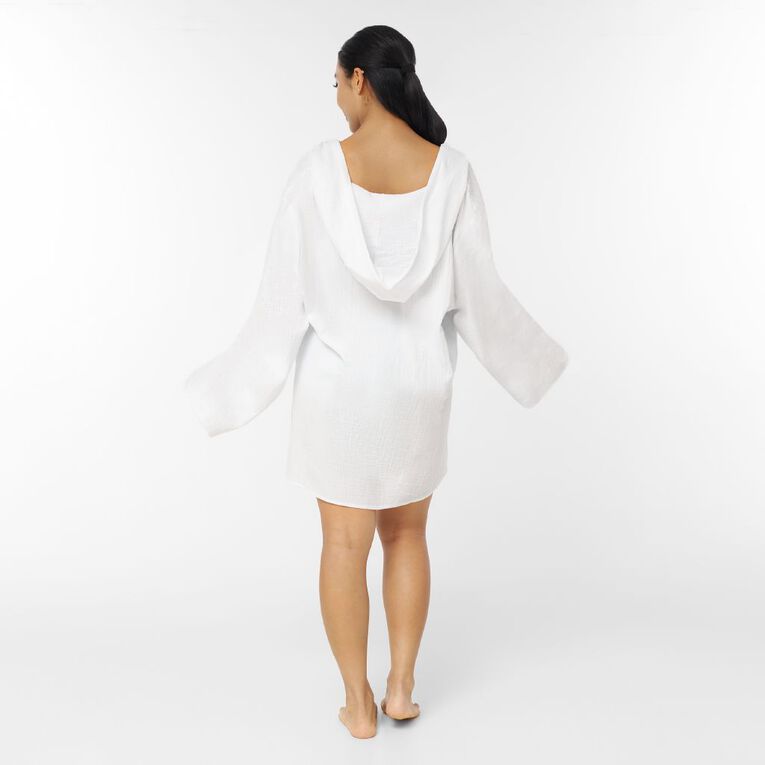 H&H Women's Cotton Hooded Swim Coverup, White, hi-res