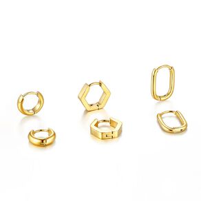 Waterproof Gold Plated GEO Sleeper Earrings 3 Pairs
