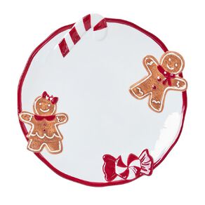 Wonderland Home Candy Cane Gingerbread Man Plate Red/White 25cm