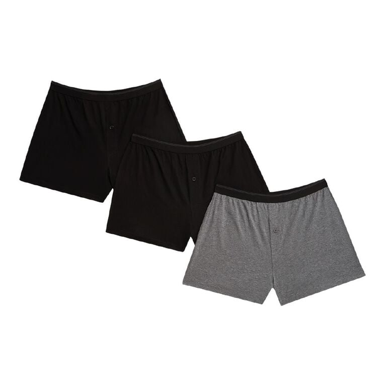 H&H Men's Loose Knit Boxers 3 Pack, Black, hi-res