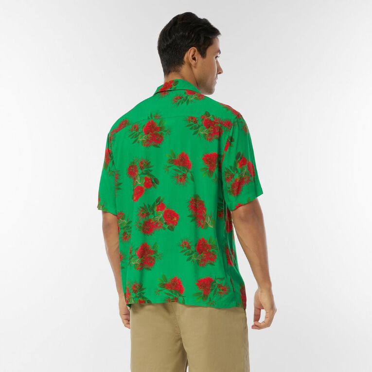 H&H Men's Short Sleeve Festive Shirt, Green Mid, hi-res