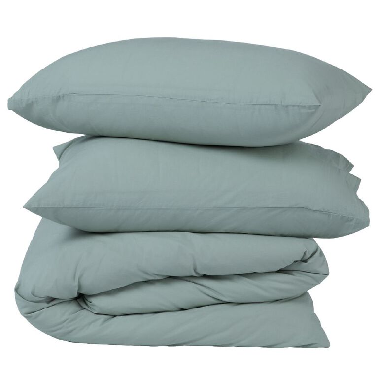 Living & Co Duvet Cover Set Washed Cotton Green Super King, , hi-res