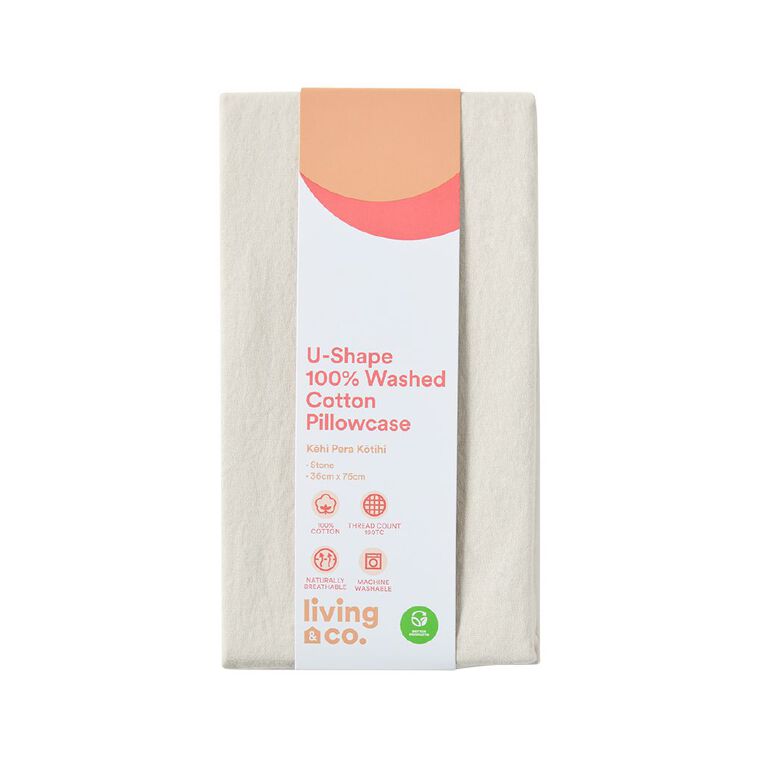 Living & Co Pillowcase U-Shape Washed Cotton Natural One Size, , hi-res