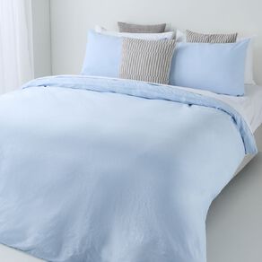 Living & Co Duvet Cover Set Washed Cotton Blue King Single